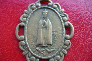 OUR LADY OF FATIMA ROSARY RARE ANTIQUE BRONZE MEDAL PENDANT 3