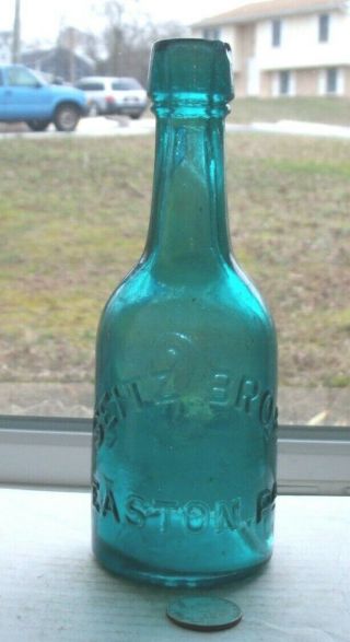 Victorian Teal Squat Soda Embossed,  Seitz Bros Easton,  Pa