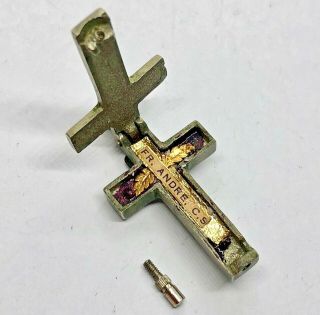 † Antique Pendant Reliquary Crucifix W Relic Of Brother Andre Bessette †