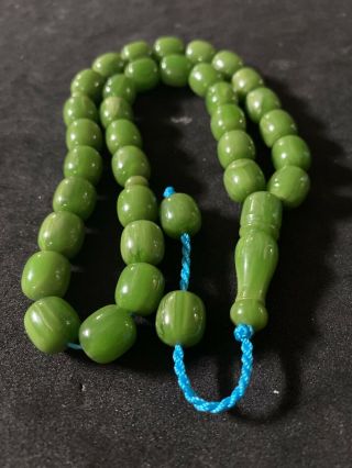 Natural Green Amber Faturan Misbaha Tesbih Rosary Prayer Beads Islamic Tasbih