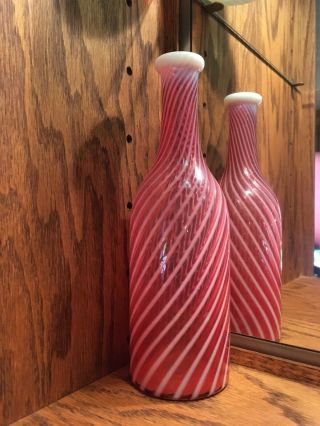 Cranberry Opalescent Art Glass Swirl Pattern Barber Bottle