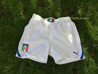 Italy National Team Football Soccer Shorts Puma White Blue Boys