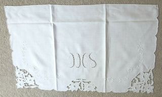 Amice Portion Fine Linen Cut Work Embroidery Sacred Monogram Center Lily Motif