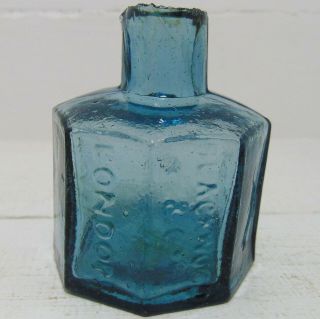 Copper Blue Blackwood & Co London Octagonal Ink Bottle C1870 