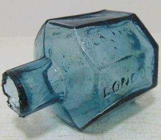 Copper Blue Blackwood & Co London Octagonal Ink Bottle c1870 ' s 2