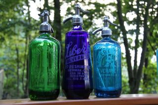Liberty Seltzer Siphon Soda Water Bottle Cobalt Blue Glass Newark Pershing Nj