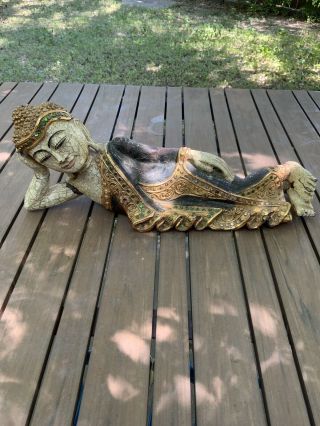 Hand Carved Wooden Buddha Statue 16 X 4 X 6 In