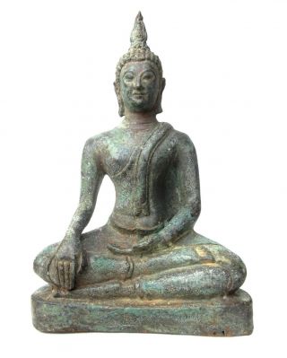 Thai Bronze Buddha Statue Seated Sitting Antique Meditation Sculpture 6.  5 "
