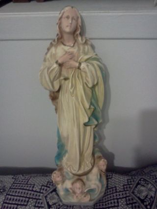 Vintage Virgin Mary Statue With Angels 18 Inche Tall Catholic Statue