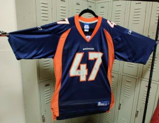 John Lynch 47 Denver Broncos Nfl Football Jersey Sz 48 Navy Blue Orange