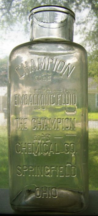 Champion Embalming Fluid Bottle Springfield Ohio Poison Embossed Large 56 Oz
