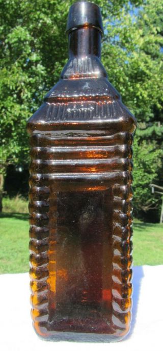 4 Log Drakes 1860 Plantation Bitters Cabin Figural Amber Bottle Applied Lip.