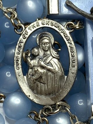† Vintage Our Lady Of Snow Relic Crucifix Lourde Blue Moonglow Lucite Rosary †