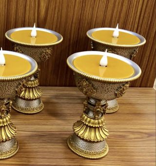 Electric Gold Silver Plated Tibetan Traditional Buddhism Buddhist Butter Lamp