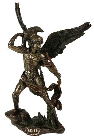 9.  5 " Saint Uriel Archangel W Crossbow Statue Sculpture Antique Bronze Color