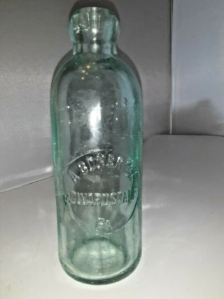 19th Cntry Squat Hutchinson Blob Top Aqua Glass Bottle A.  Bombrick Edwardsdale Pa