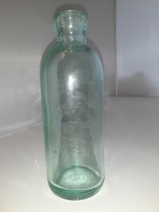 19th cntry squat Hutchinson Blob top aqua glass bottle A.  Bombrick Edwardsdale PA 2