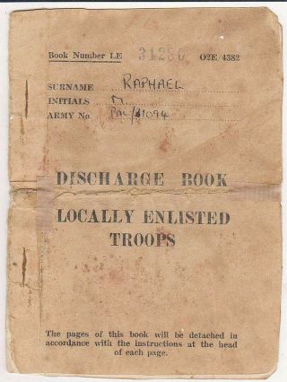 Judaica Wwii Jewish Brigade Discharge Book Of Jew M.  Raphael Palestine 1946