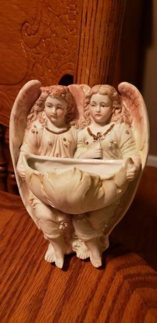 Antique Signed Germany 5839 Bisque/porcelain Holy Water Font - Detailed