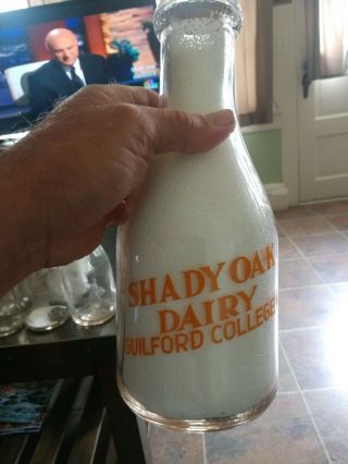 Acl Shady Oak Dairy Quart Milk Bottle From Guilford College,  Nc