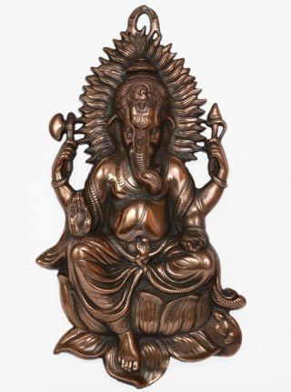 17 " Ganesh Ganesha Statue Handmade Of Metal Copper Plated Wall Hanging Decor Art