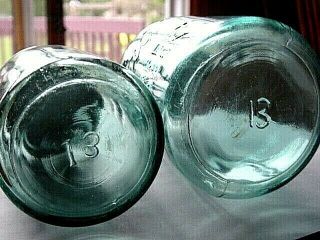 2) Pint Quart Ball Blue 13 Glass Perfect Mason Fruit Jar Bottle No.  13