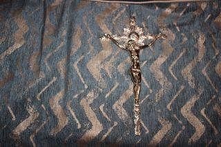 Antique Art Deco Jesus Christ Religious Christianity Crucifix Cross Silver Metal