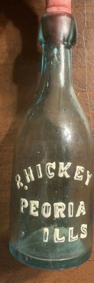 R.  Hickey Peoria Illinois Il Blob Soda Iron Pontil Squat Bottle