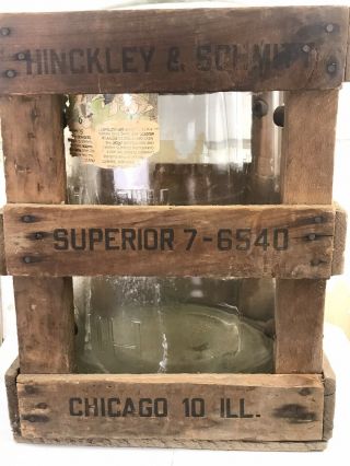 Very Early Hinckley & Schmitt Glass Water Co.  5 gal.  Bottle & Wood Crate Chicago 2