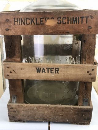 Very Early Hinckley & Schmitt Glass Water Co.  5 gal.  Bottle & Wood Crate Chicago 3