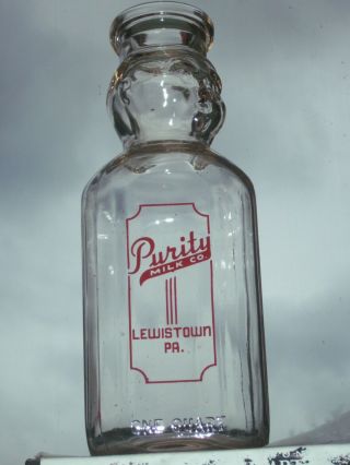 Pink Tint 1 Qt.  Cream Baby Face Top Purity Milk Co.  Milk Bottle Lewistown,  Pa.