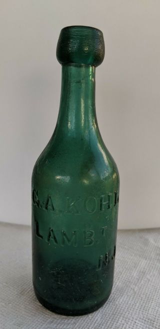 Light Teal Pontil G.  A.  Kohl Lambertville,  Nj Soda,  Mineral Water Or Beer Bottle