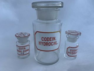 3 ☠ Codein Opium ☠ Poison Glass Apothecary Chemist Bottle Jar Pharmacy Lsd
