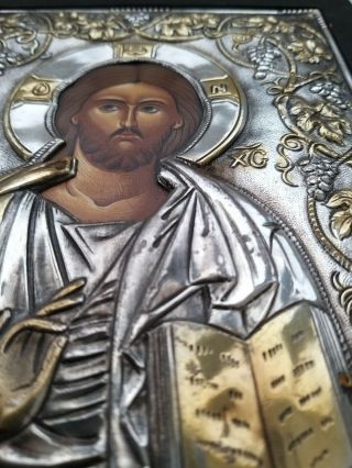 Greek Byzantine Art 950 Silver Icon Jesus Christ Handpaint 2