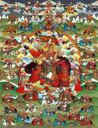 50 Inch Tibet Buddhist Thangka Painting Hero - Gesar King Of Ling In The War