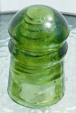 Glass Insulator Yellow Olive Green Cd 126 W.  Brookfield 55 Fulton St.  - Vnm