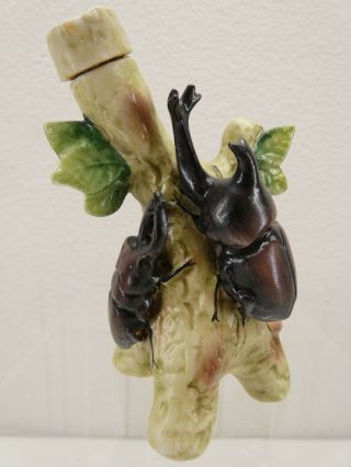 Schafer Vater (?) German Porcelain Figural Bottle Flask 2 Beetles On Tree Stump