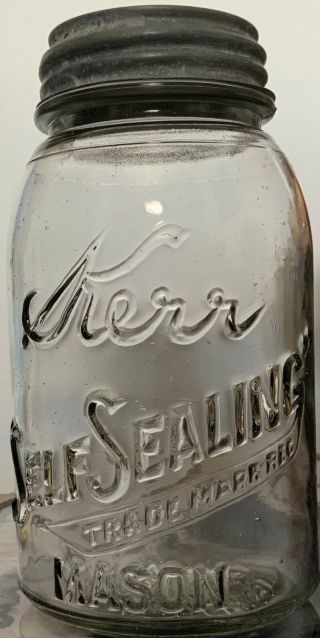 Vintage Kerr " Self Sealing " Mason Quart Jar Patent Aug 31 1915 Sand Springs Okla