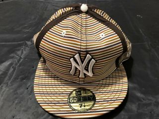 York Yankees Mlb Era 59fifty Sz 7.  5 Hat White Brown Orange Green Stripes