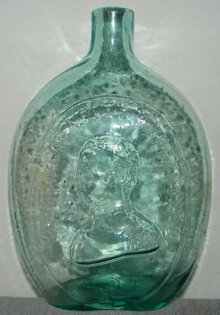 Washington Taylor Historical Flask 8 " Green Glass Bottle Open Pontil On Base