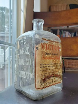 Large 1890s Clarke Embalming Fluid Co Poison Bottle W/ Label