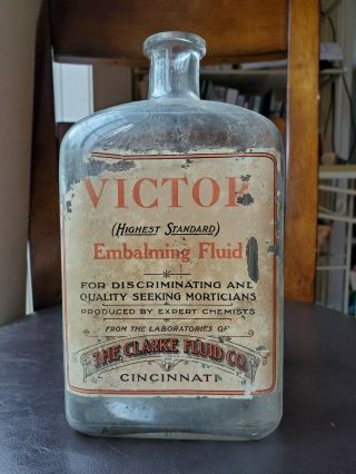 Large 1890s Clarke Embalming Fluid Co Poison Bottle W/ Label 2
