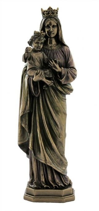 Crowned Madonna And Child Mother Blessed Virgin Mary 10 Inch Bronze Statue