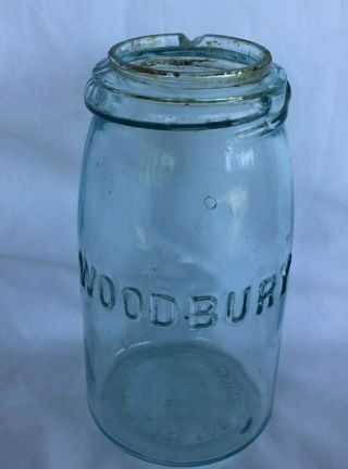 Vintage Woodbury Jersey Aqua Quart Fruit Jar Canning Jar Embossed No Lid
