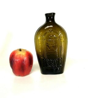 19th Century Keene Olive Amber Historical Masonic Eagle Flask