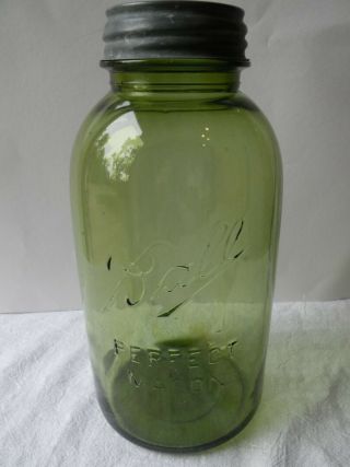 Old Hg Olive Green Ball Perfect Mason With Amber Streaks Fruit Jar