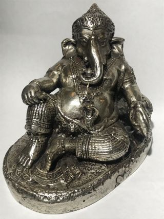 Lord Ganesha Idol Statue Silver Plated Brass Hindu God Thailand