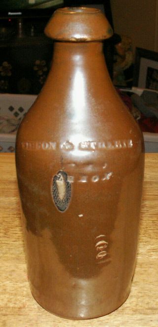 Quart Stoneware / Pottery Bottle Sibson & Streets Lemon Flavor 1870 