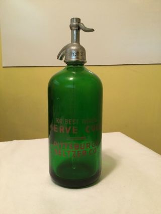 Vintage Pittsburgh Seltzer Company Green Glass Bottle 26 Fl Ounces