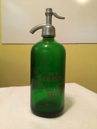 Vintage Pittsburgh Seltzer Company Green Glass Bottle 26 Fl Ounces 2